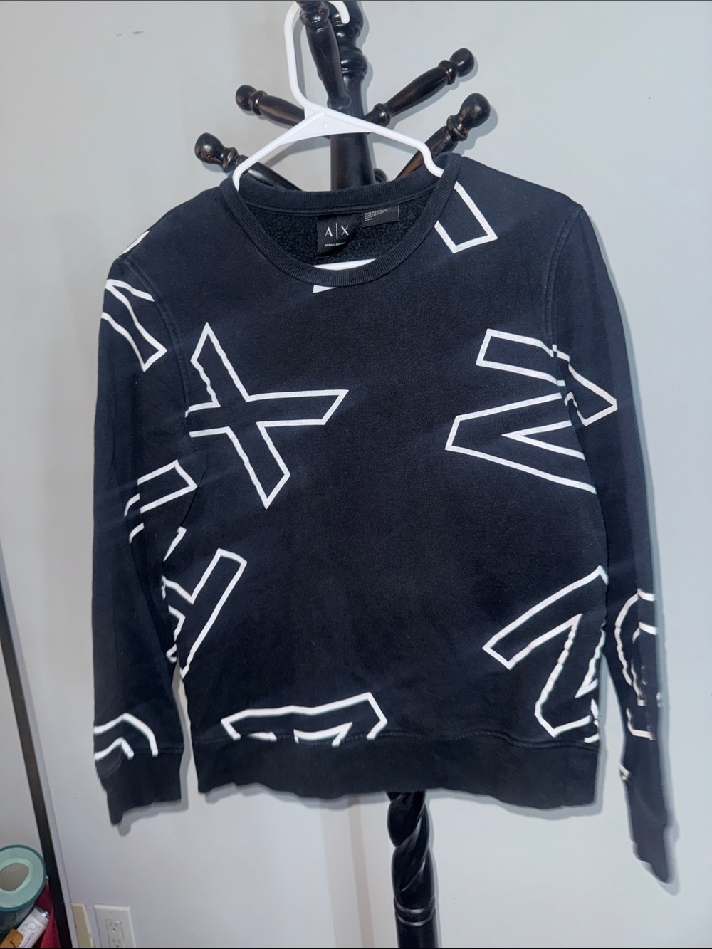 Armani Exchange Black Crewneck with White Graphic AX Print